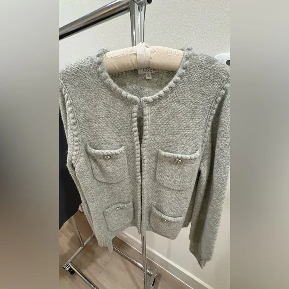 J.Crew Embellished Cardigan Lady Jacket Grey Rhinestones Medium NWT - Picture 2 of 14
